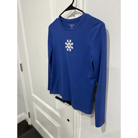 Croft & Barrow Snowflakes Crewneck Long Sleeve Top Blue Sz Small Pima Cotton - Picture 3 of 10